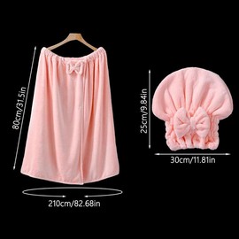 Bath Skirt & Shower Cap Set, 2 Counts/set Adjustable Velcro Large Bath Skirt & Hair Drying Cap, Bath Towel, Bathroom Towel, Bathing Accessories for Home Travel, Christmas Gift - Color: Pink, Specification: 2 Counts/set