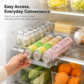 Clear Refrigerator Storage Bin for Bottles & Cans – Space-Saving Pull-Out Kitchen Organizer for Fridge & Pantry
