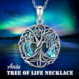 Aniu 925 Sterling Silver Tree of Life Necklace for Women Celtic Family Tree Necklace with Circle Crystal Birthday Graduation Anniversary Jewelry Gifts for Girls Daughter Sister