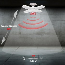 YWD LED Garage Light Motion Sensor, E26/E27 Screw-in Ceiling Mount LED Motion Activated Light for Garage/Shop/Porch - 60W 6000LM 6500K