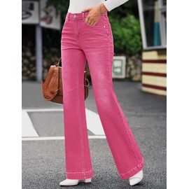 GRAPENT Women's Business Casual Clothes for Women's Plus Jeans Plus Size Bell Bottom Jeans for Women Stretch Jeans Wide Leg Pants for Women Dressy Color Hot Pink Size 20 Size 22