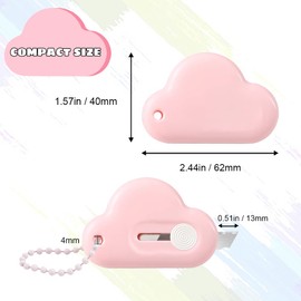 4Pcs Mini Retractable Utility Knife,Cloud Shaped Art Paper Cutter with Keychains,for Cutting Paper, Envelopes, Boxes.（Pink, Blue, Purple, White）