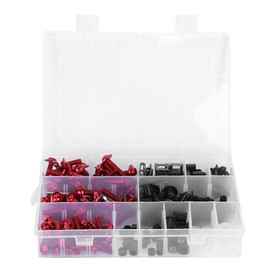 223Pcs Fairing Bolts Kit, Motorcycle Universal Fairing Bolt Kit Screws Fasteners Bodywork Mounting Kits Washers Nuts Screws Clips Assortment(Red)