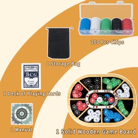 Michigan Rummy Board Game Deluxe Set Wooden Michigan Rummy Game Board,with 200 Pcs Chips, 1 Deck of Poker,1 Storage Bag, 1 Manual. The Perfect Blend of Rummy and Poker, Perfect for Family Game Night
