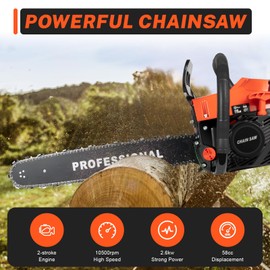 58cc 20in Gas Chainsaw, 2 Stroke Handheld Petrol Gasoline Chain Saw 2.6kw Cordless Wood Cutting Machine for Cutting Wood Outdoor Home Farm Use with Tool Kit