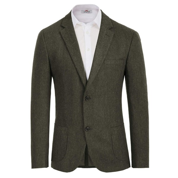 Men's Vintage Herringbone Tweed Blazer Notch Lapel Wool Blend Jacket