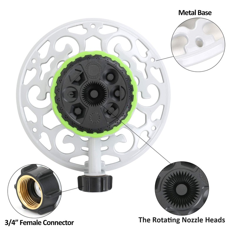 STYDDI Turret Pattern Sprinkler, 8-Pattern Stationary Water Sprinkler on Metal