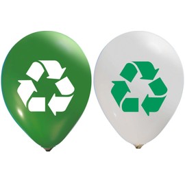 Party Zone Set of 16pcs Recycling Balloons for Garbage Party, Go Green Campaigns or Garbage Truck Decorations – Balloons Assorted Colors in Green White 12” Latex in 2-Sided Print – Use Air or Helium