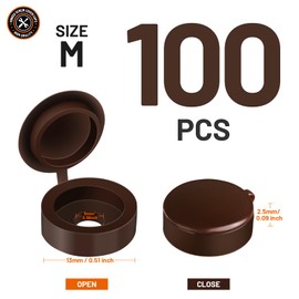 HNYYZL Plastic Hinged Screw Covers Caps, Screw Caps Upholstery Screws 100 PCS Brown, Shutter Screw Caps Snap Washer Covers Flip Tops for Covering Screw Heads, Screw Protection (M)