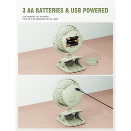 AA Battery Operated Baby Stroller Fan, 5 Inch Clip on Desk Fans with 4 Speeds,Bonus Aroma Function, USB Personal Fan, Portable Camping Fan, 360°Rotation, Wireless Golf Car Fan for Bed, Home (Green)