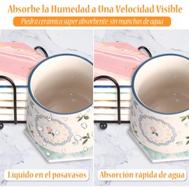 6 Piezas Portavasos para Mesa, Posavasos de Cerámica, Posavasos para Bebidas, Posavasos Absorbentes y Antideslizante, con Soporte, para Oficina, Casa, Restaurante, Bar, Cafetería (Azul)