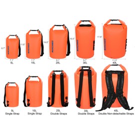 Floating Waterproof Dry Bag Backpack 5L/10L/20L/30L/40L, Roll Top Dry Sack Pack for Marine Canoe River Kayaking Rafting Boating Swimming Camping Hiking Beach Fishing Sailing Paddling (Orange, 10L)
