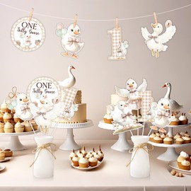 One Silly Goose Centerpieces Sticks 24pcs Goose 1st Birthday Decorations Cute Goose Table Decoration Funny Geese First Bday Decors Fun Farm Animal Party Decor Bow Gingham Baby Shower Party Supplies
