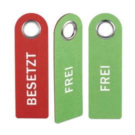 Relaxdays Door Sign Occupied Set of 3 Toilet Sign for Hanging on Both Sides, Bathroom & Office, Felt Door Hanger, Red/Green