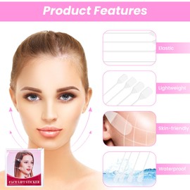 LLOUSSAK Face Lift Tape Invisible, Instant Face Tape 24Pcs Face Lift Sticker Ultra-thin Invisible Face Tape for Face with Bands, Adhesive Lifting Patch Face Lifting Band Neck and Eye Lift Tape for Women Ladies