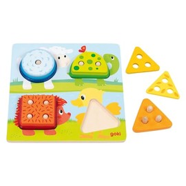 goki 58419 - Colour and Shape Sorting Board Animals - Made of Wood - Cute Animal Motifs - Perfect for Children's Hands