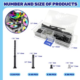Waltool 160Pcs PC Computer Case Cooling Fan Mount Screws Set, M5x10 Black and Silver Case Fan Mounting Screws and 65mm Soft Rubber Rivet, Laptops Computer Screw Kit