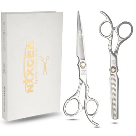 Nixcer Professional Hairdressing Scissors - 6.75" Precision Hair Cutting Scissors C440 Japanese Steel, Featuring Long-lasting Sharpness and an Exquisite Design (Hair Cutting + Thinning)