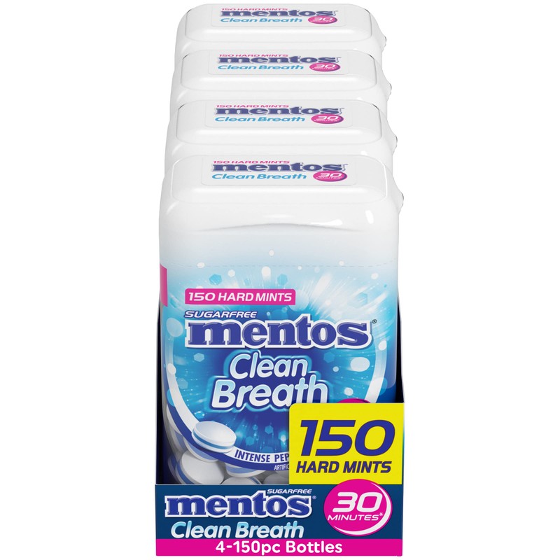 Mentos Clean Breath Sugarfree Hard Mint, 150pc, Intense Peppermint (Pack