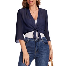 Bbonlinedress Bolero Women's Festive Chiffon Cardigan Elegant Long Sleeve Casual Bolero Jacket Open Front Shoulder Jacket, navy, L
