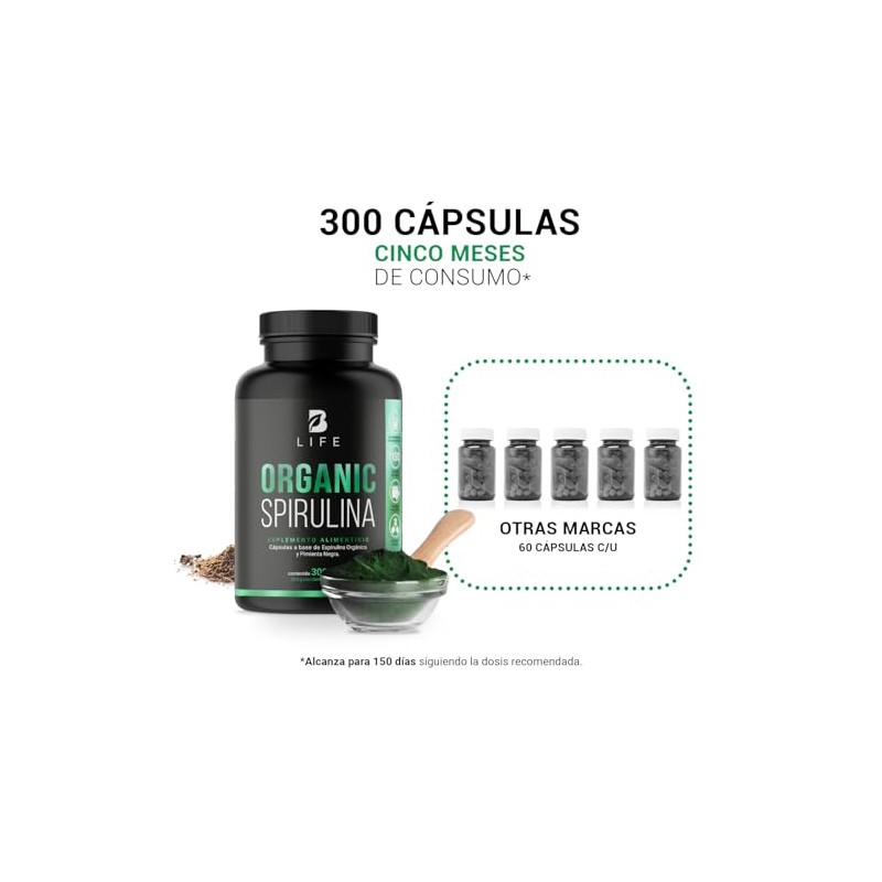 B Life Espirulina Orgánica 300 cápsulas