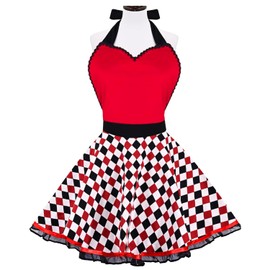 Violet Mist Women Apron Cute Retro Cotton Cooking Polka Dot 50's Style Vintage Apron Dress Gift, RedHeart4