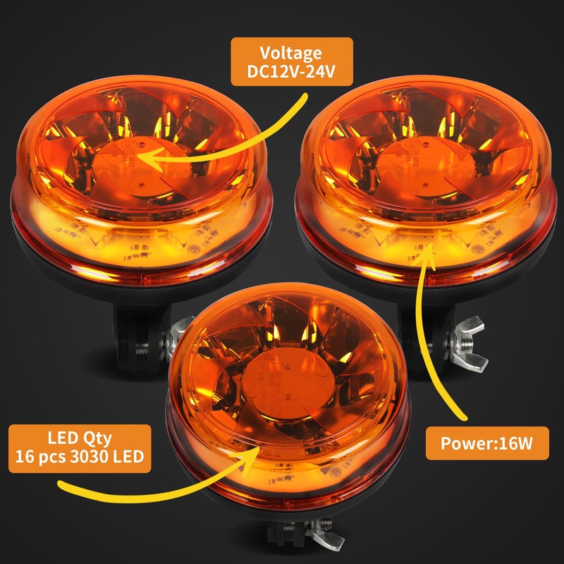 Yuanjoy LED Warning Light Amber, 12/24V Brackets Yellow Warning Light,