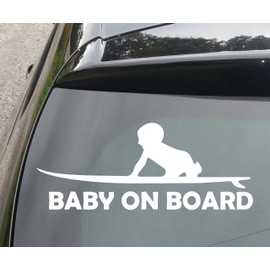 Baby Surfer on Board Funny Car/Bumper Vinyl Decal Sticker 210mm