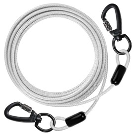 DANOFY Dog Wire Mooring Lead Cable for Dogs, 0.2 inch (5 mm) Extra Fine Carabiner with Lock, Non-Rusting, Runner Cable, For Training, Garden, Camping, Small Dogs, Medium Dogs, Large Dogs, Silver, 9.8
