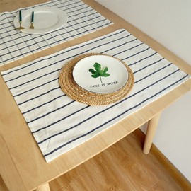 Placemat, Cotton, 100% Cotton, Fabric, Stylish, Scandinavian Style, For Restaurants, Improves Atmosphere, Anti-Slip, Friction Resistant, Gorgeous, Blue, Gingham, Striped Pattern, Washable (pinstripe)