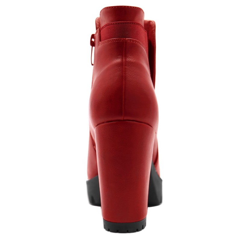 Allegra K Women Chunky High Heel Platform Zipper Red Chelsea