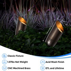 Gardencoin Solid Brass Outdoor Landscape Spotlight, 12V LED Low Voltage Spot Light for Garden and Yard Uplighting, Bronze Heavy Duty Accent Lighting Fixture with 2700K Bulb (Classic, Single)
