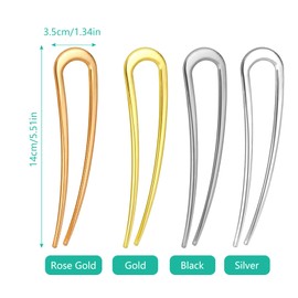 4 PCS Metal French Hair Pins Kit 14 * 3.5cm French Clip 4 Colours French Twist Hair Pin U Shaped Hair Pins Hair Updo Accessories Chinese Pin for Women Girls