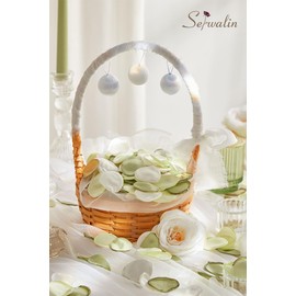 Serwalin 300Pcs Silk Rose Petals Artificial Flower Petals for Weddings Bean Green Fake Rose Petals Flower Girl Aisle Romantic Decor Dinner Table Centerpieces Proposal (3 Color Mixes)