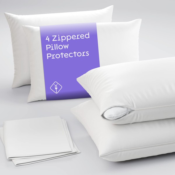 Niagara 4 Pack of Pillow Protectors with Zipper, Queen Size, Effective Dust Protection, Quiet, Stay in Place Pillow Covers, Breathable Case for Pillow Lifespan Extention (20x30 Inches)