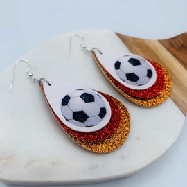 Mall of Style Soccer Ball Earrings for Women - Soccer Jewelry for Mom - Soccer Accessories (Crimson Red & Gold)