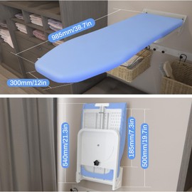 Wall Mounted Ironing Board 38.7 x 12 Inch, 180° Swivel Heavy Duty Ironing Board with Heat Resistant Cover, Space Saving Wall Mount Folding Ironing Boards for Small Spaces Home Laundry Room