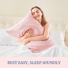 BEDELITE Satin Pillowcase with Zipper 2 Pack, Pink Pillow Cases Standard Size, Super Soft and Cooling Similar to Silk Pillow Cases, Gift for Women Men(20x26 Inches)