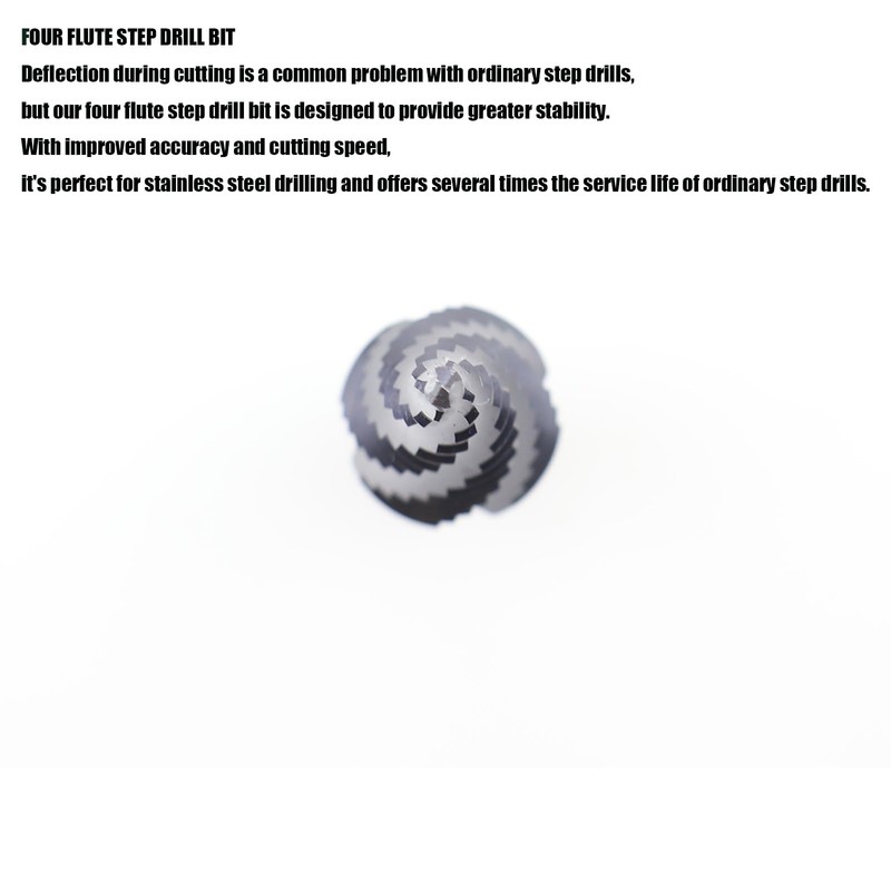 Cottssog Four Spiral Flute Cobalt Step Drill Bit 4-12MM