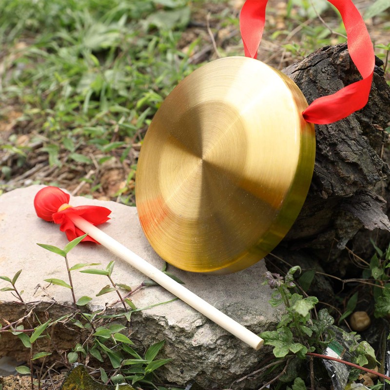 GTHER 15cm 5.9in Chinese Traditional Percussion Instrument Gong with Wooden