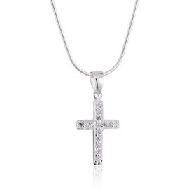Vinani AKS-S Narrow Cross Pendant with White Zirconia and Snake Chain 925 Sterling Silver, Sterling Silver, Cubic Zirconia