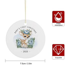 Baby’s First Christmas Ornament 2025, Baby First Christmas Reindeer Ceramic Keepsake, Baby Newborn for Girl or Boy, New Mom Gifts & New Baby Gift