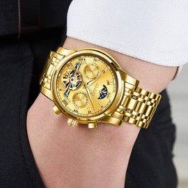 OLEVS Mens Automatic Watches Skeleton Mechanical Self Winding Luxury Fashion Dress Wrist Watch Luminous Waterproof