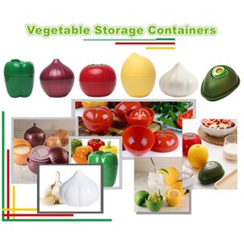 Classic Food Savers, Set of 6 - Vegetable Shaped Protectors - Avocado, Onion, Pepper, Garlic, Lemon, Tomato - Reusable Hard Plastic Container Bowl with Tight Seal