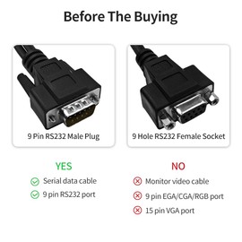 XANHAM DB9 Y Splitter 1.5 Feet 1 Male to 2 Female 9 Pin Straight Through RS232 Serial Cable Splitter, Double Shielded(Metal Braiding&AL-foil), Black, SC902MFF05