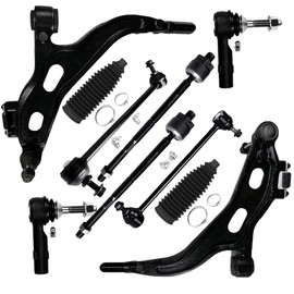 10pc Set Front Suspension Kit Fit 2005-2007 For Ford Five Hundred 2005-2007 For Ford Freestyle 2005-2007 For Mercury Montego Lower Control Arm Ball Joint Tie Rod End Sway Bar Steering Rack Boot