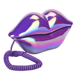 Creative Purple Lips Telephone, Electroplate Landline Telephones Fashion Desktop Phone, for Friend, for Home Office