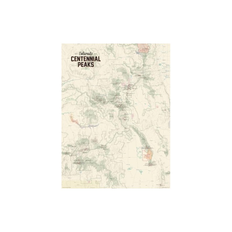 Best Maps Ever Colorado Centennial Peaks Checklist Map 18x24 Tan