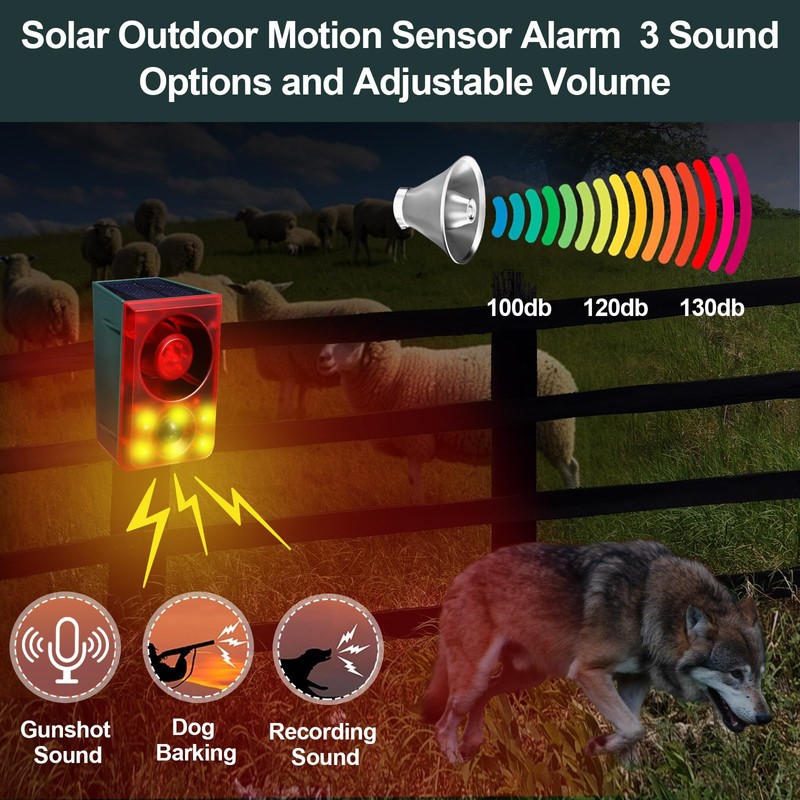 Qualirey 4 Pcs Solar Outdoor Motion Sensor Alarm Animal Deterrent