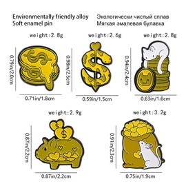 5 Pcs Cartoon Animal Enamel Pins Cute Golden Pig Piggy Bank Little Mouse Gold Coin Cat Metal Brooches Badges for Clothing Bags Jewelry Gift